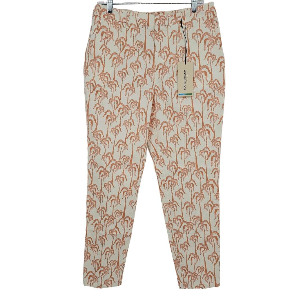 Scotch & Soda Womans size 30/32 Bell Slim Fit Chino Pants Orange Palm Trees NEW